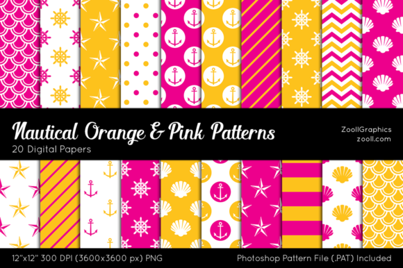 Download Nautical Orange &amp; Pink Digital Papers - Papers Collection