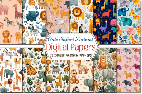 Download Cute Safari Animal Digital Papers - Papers Collection