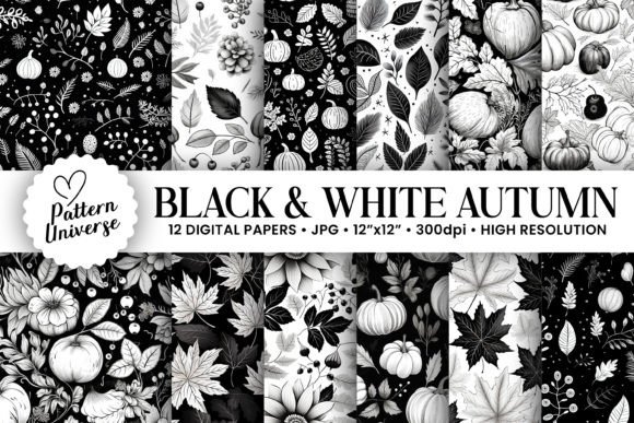Download Black &amp; White Autumn Digital Papers - Papers Collection