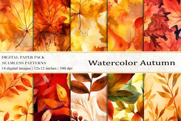 Download Watercolor Autumn Digital Papers - Papers Collection