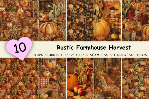 Download Rustic Farmhouse Harvest Pattern, Fall - Premium Bundle
