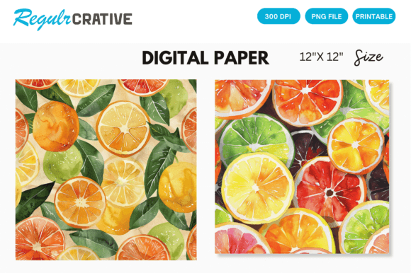 Download Watercolor Citrus Fruits Digital Paper - Fruits Collection
