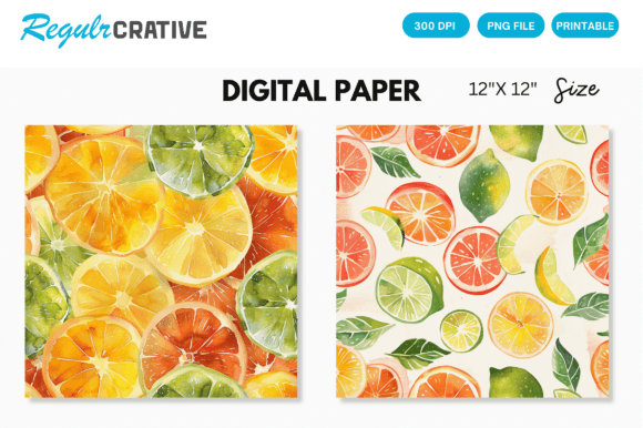 Download Watercolor Citrus Fruits Digital Paper - Fruits Collection