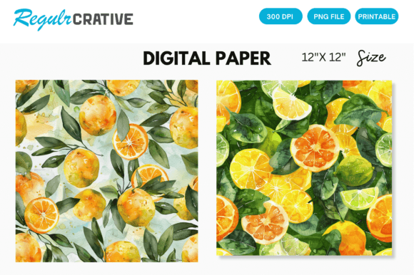 Download Watercolor Citrus Fruits Digital Paper - Fruits Collection