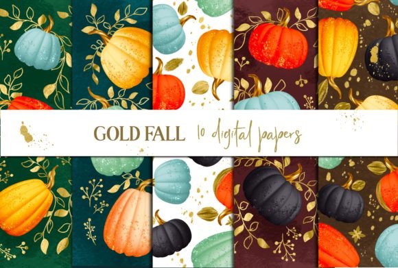 Download Gold Fall Digital Papers Gold Pumpkins - Papers Collection