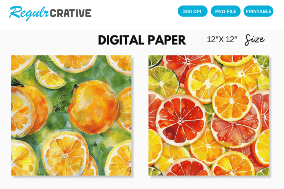 Download Watercolor Citrus Fruits Digital Paper - Fruits Collection