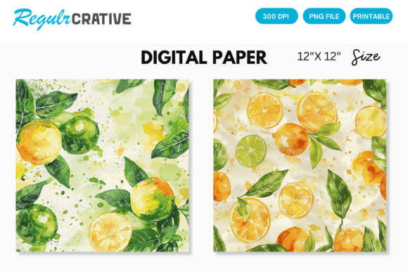 Download Watercolor Citrus Fruits Digital Paper - Fruits Collection