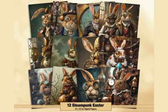 Download Steampunk Bunny Easter Digital Papers - Papers Collection
