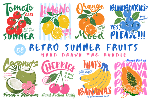 Download Retro Summer Fruits PNG Bundle - Fruits Collection