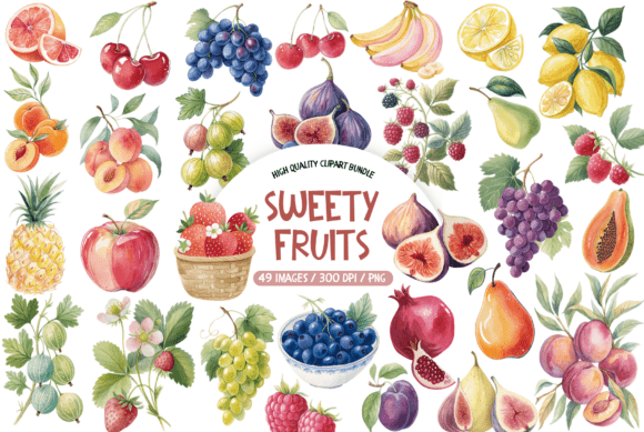 Download Watercolor Sweety Fruits Clipart Bundle - Fruits Collection