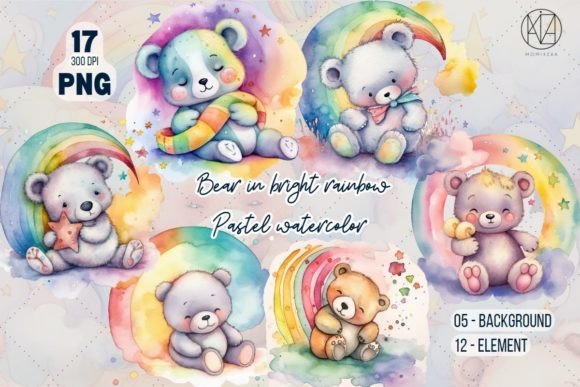 Download Bear in Bright Rainbow Pastel Watercolor - Bright rainbow Collection