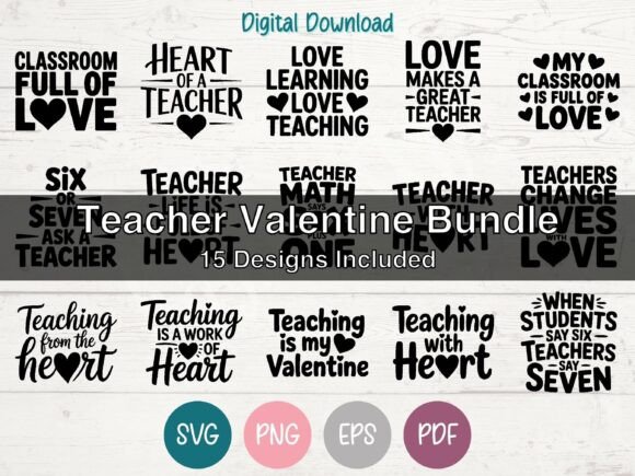Download Teacher Valentine Bundle of 15 SVG PNG - Teacher Collection
