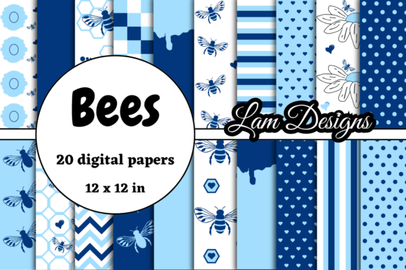 Download Dark and Light Blue Bees Digital Papers - Papers Collection