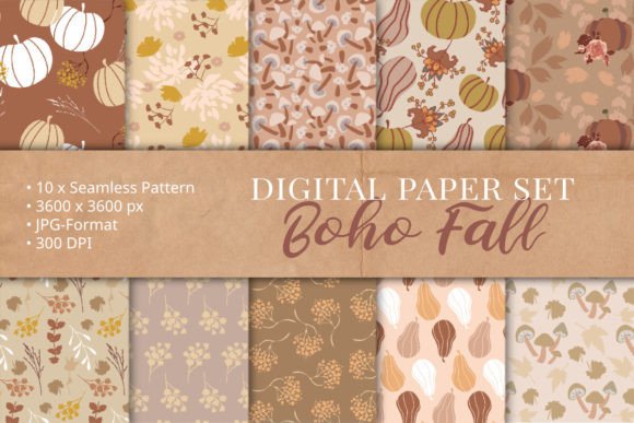 Download Boho Fall Digital Papers Pattern Set - Papers Collection