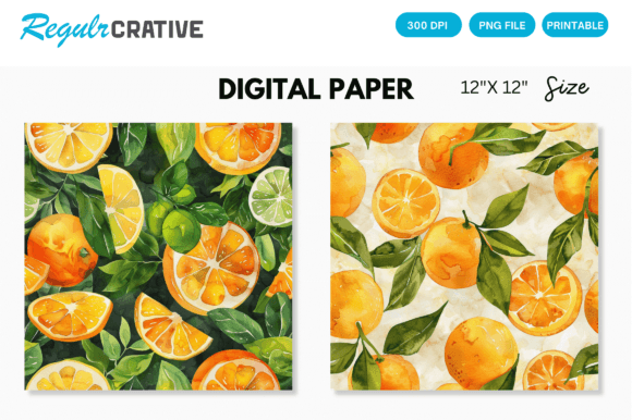 Download Watercolor Citrus Fruits Digital Paper - Fruits Collection