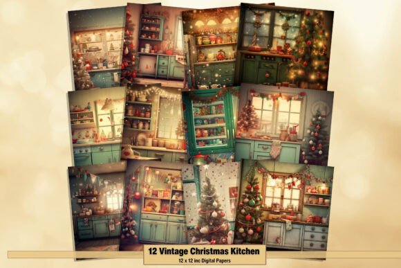 Download Vintage Christmas Kitchen Digital Papers - Papers Collection