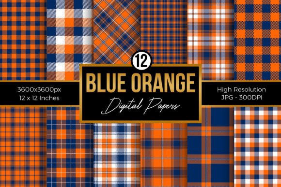 Download Blue Orange Plaid Digital Papers Pack - Papers Collection