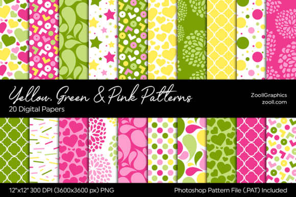 Download Yellow, Green and Pink Digital Papers - Papers Collection