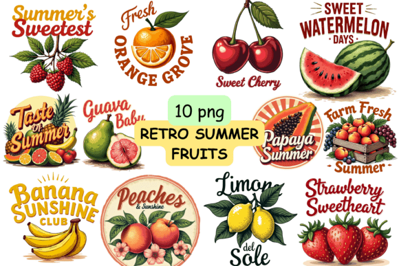 Download Retro Summer Fruits PNG Bundle | Vintage - Fruits Collection