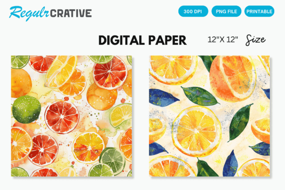 Download Watercolor Citrus Fruits Digital Paper - Fruits Collection