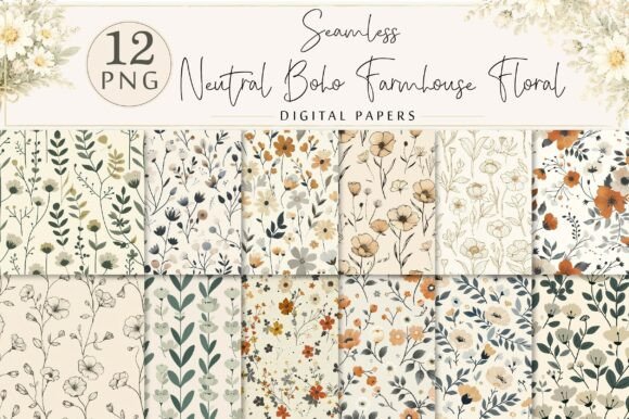 Download Neutral Boho Farmhouse Floral Pattern - Premium Resources