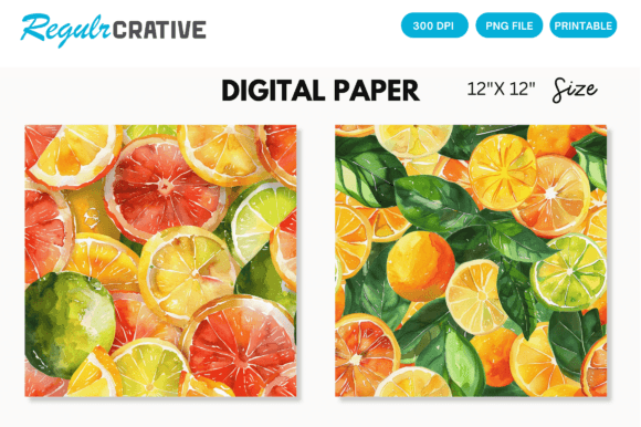 Download Watercolor Citrus Fruits Digital Paper - Fruits Collection