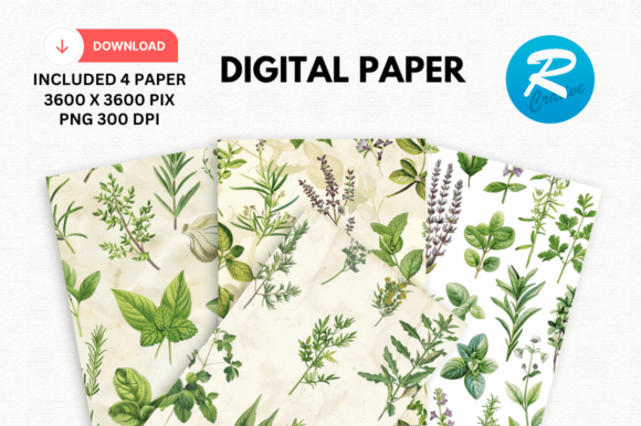 Download Watercolor Kitchen Herbs Digital Papers - Papers Collection