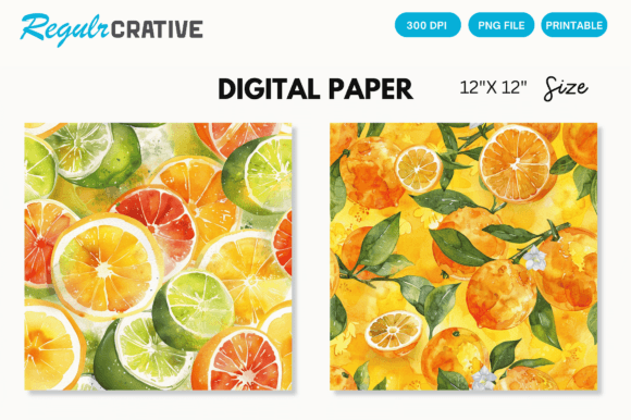 Download Watercolor Citrus Fruits Digital Paper - Fruits Collection