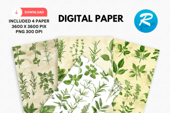 Download Watercolor Kitchen Herbs Digital Papers - Papers Collection